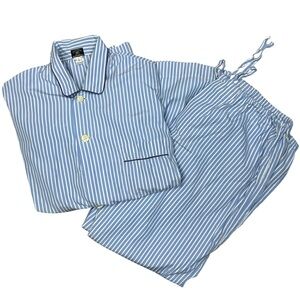 Maus & Hoffman Sea Island Cotton Pajamas L Blue White Stripe Long Sleeve Luxury